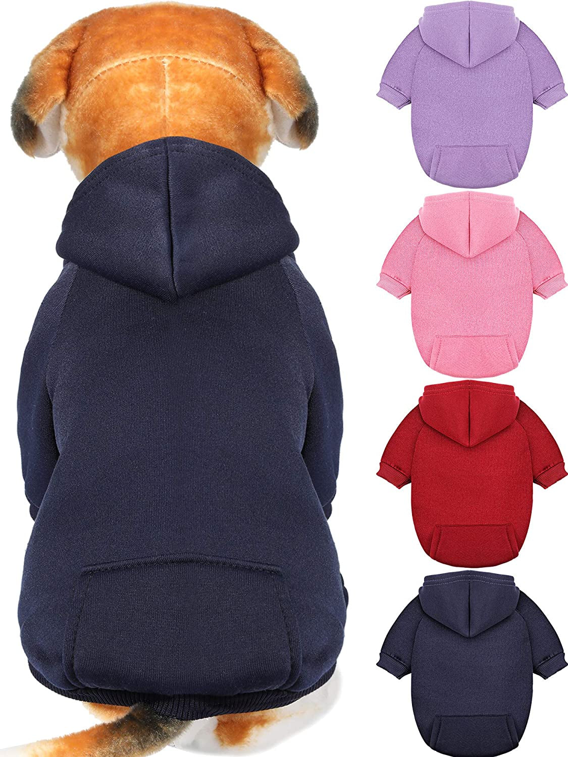 4-Piece Small Dog Sweater Set - Dog Hoodie Clothes with Hat for Small Dogs, Chihuahua, Winter Warm Hoodies & Coat with Pocket