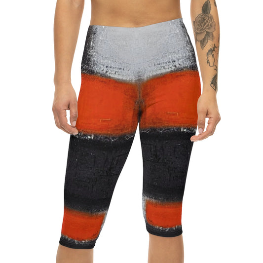 Women’S Capri Leggings RED ORANGE by Queennoble