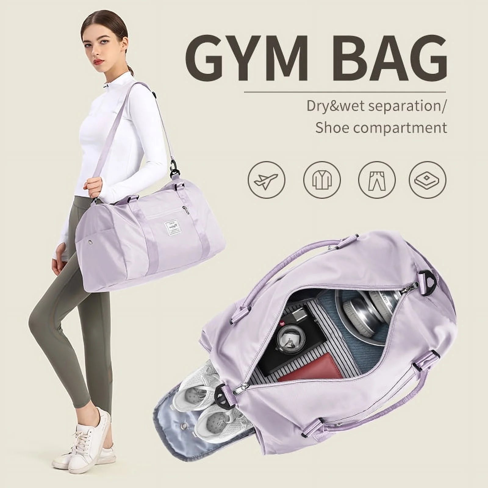 Gym Bag Womens Mens with Shoes Compartment and Wet Pocket,Travel Duffel Bag for Women for Plane,Sport Gym Tote Bags Swimming Yoga,Waterproof Weekend Overnight Bag Carry on Bag Hospital Holdalls