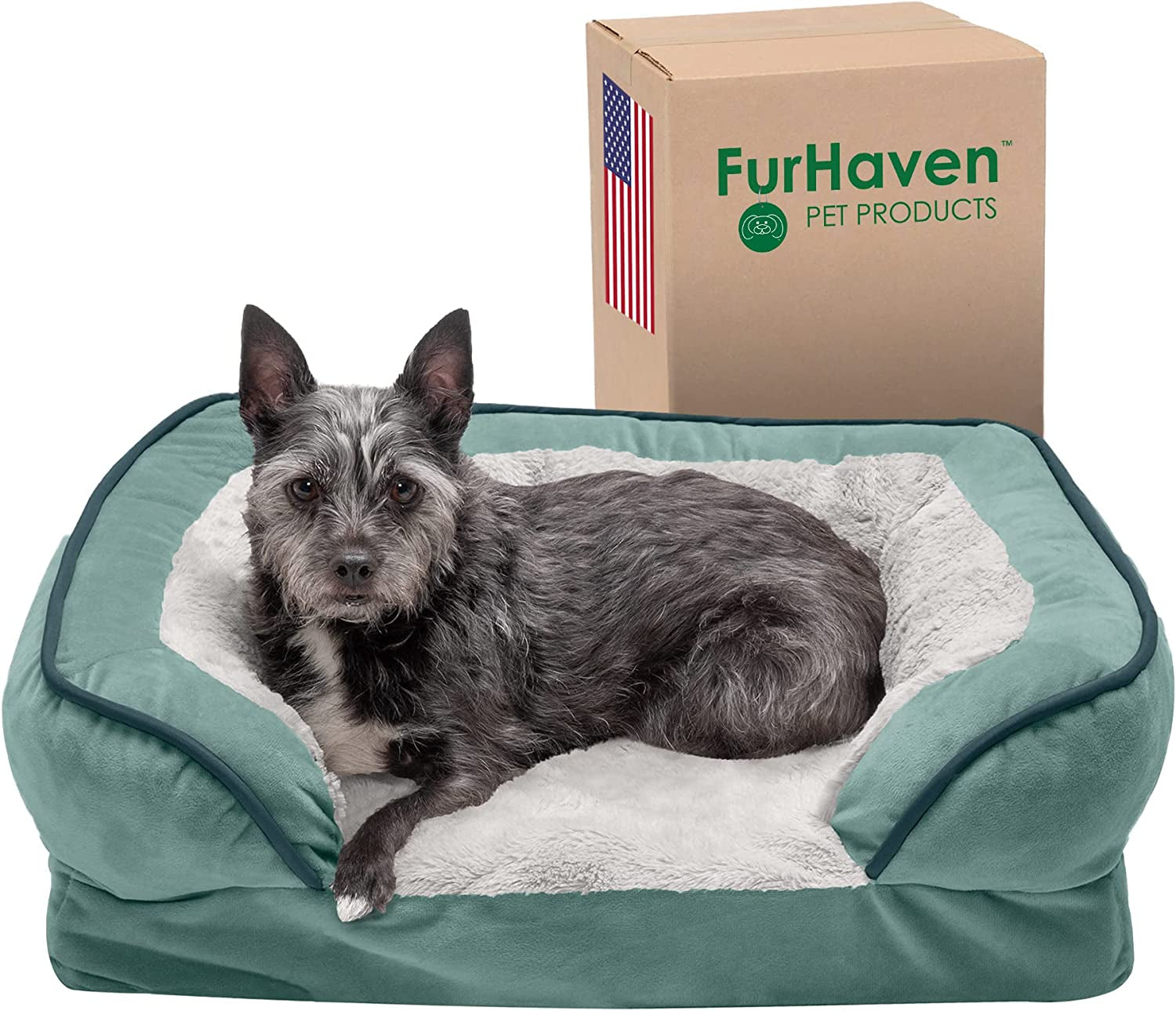 Orthopedic Dog Bed for Small Dogs W/ Removable Bolsters & Washable Cover, for Dogs up to 20 Lbs - Plush & Velvet Waves Perfect Comfort Sofa - Celadon Green, Small