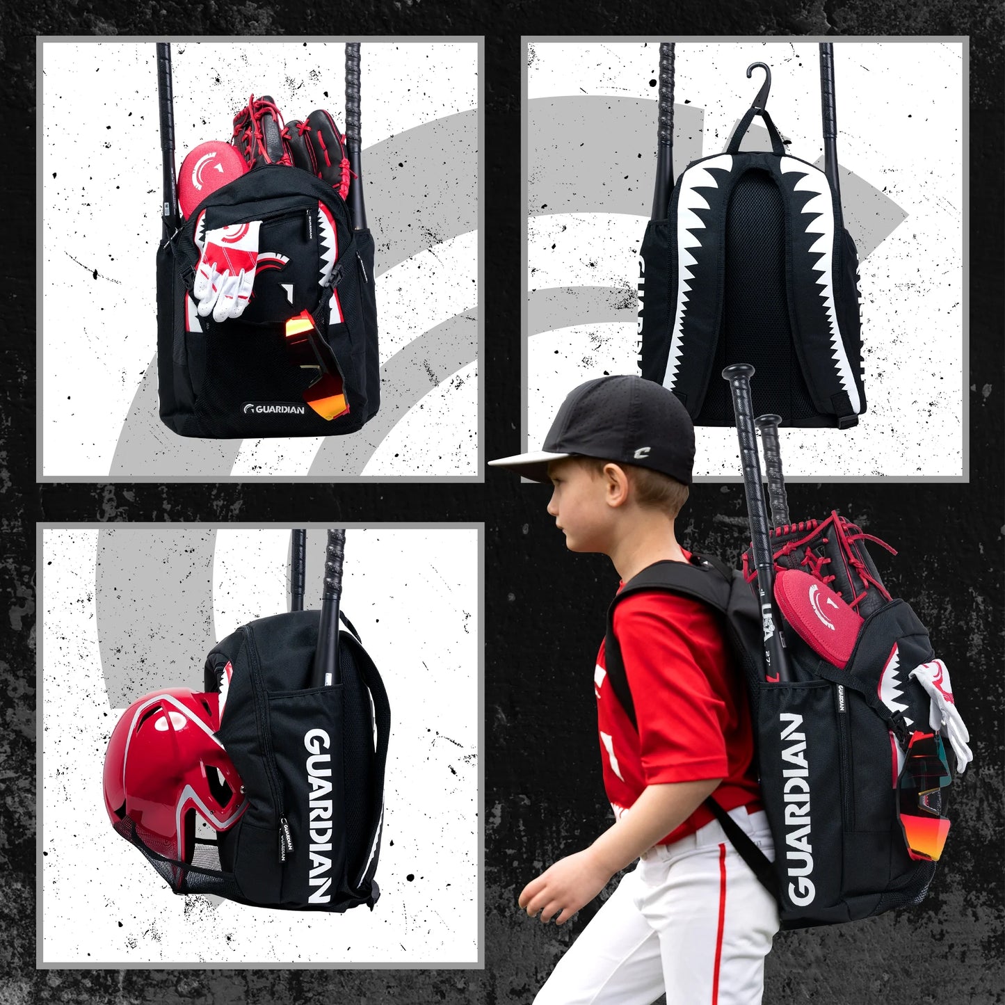 Backpack for Youth, Softball Bag for Girls, Durable Bat Bags Baseball Youth Boys and Girls, Tball Bag – Includes Hook to Hang on Fence - Black Shark