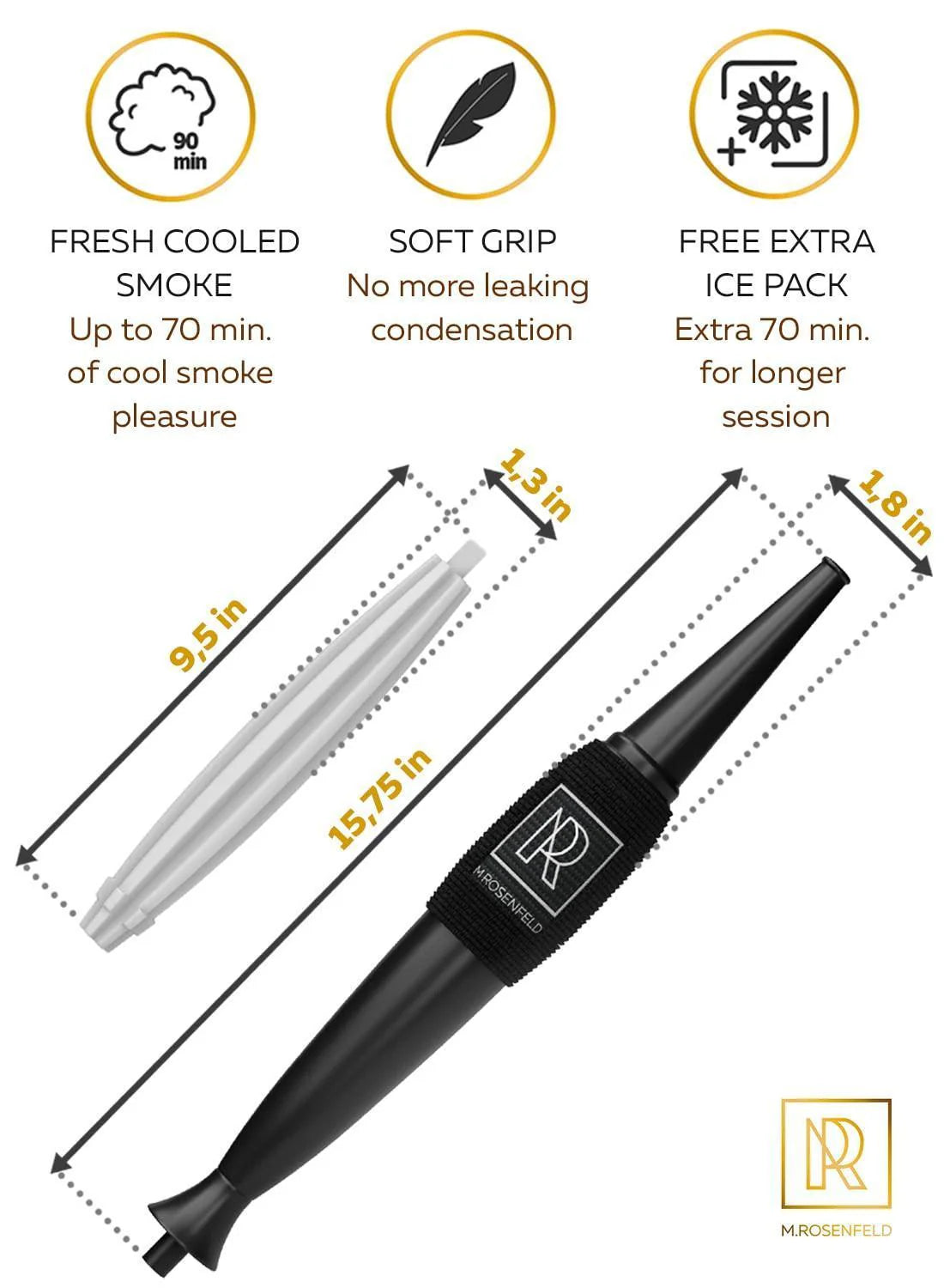 Premium Hookah Ice Hose Tips Ice Bazooka with 2 Reinforced Cooling Packs