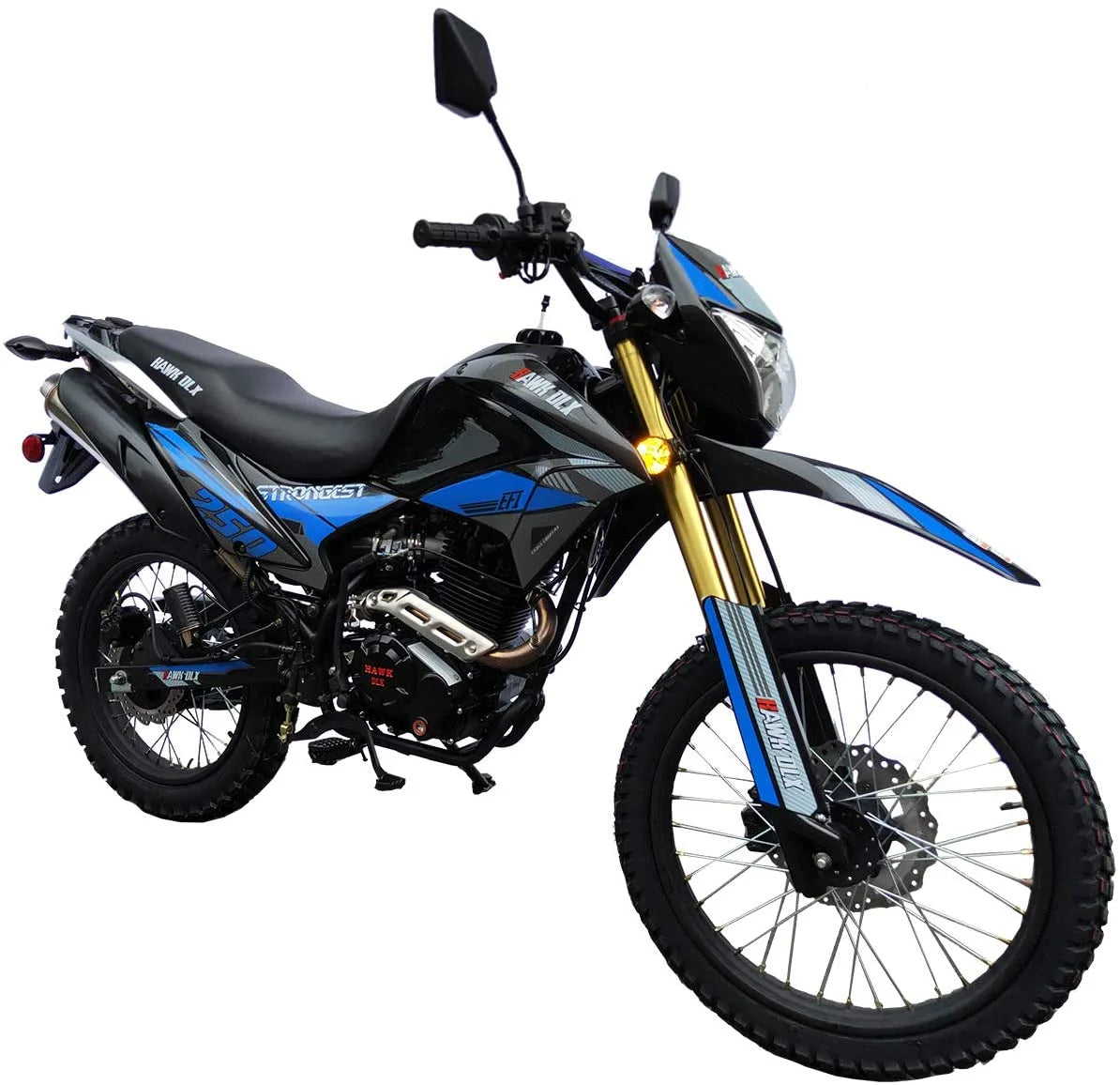 Hawk DLX 250 EFI Fuel Injection 250Cc Endure Dirtbike Motorcycle RPS Enduro Bike Hawk Deluxe 5 SPEED Dual Sports Street Bike Motorcycle (Black Color)