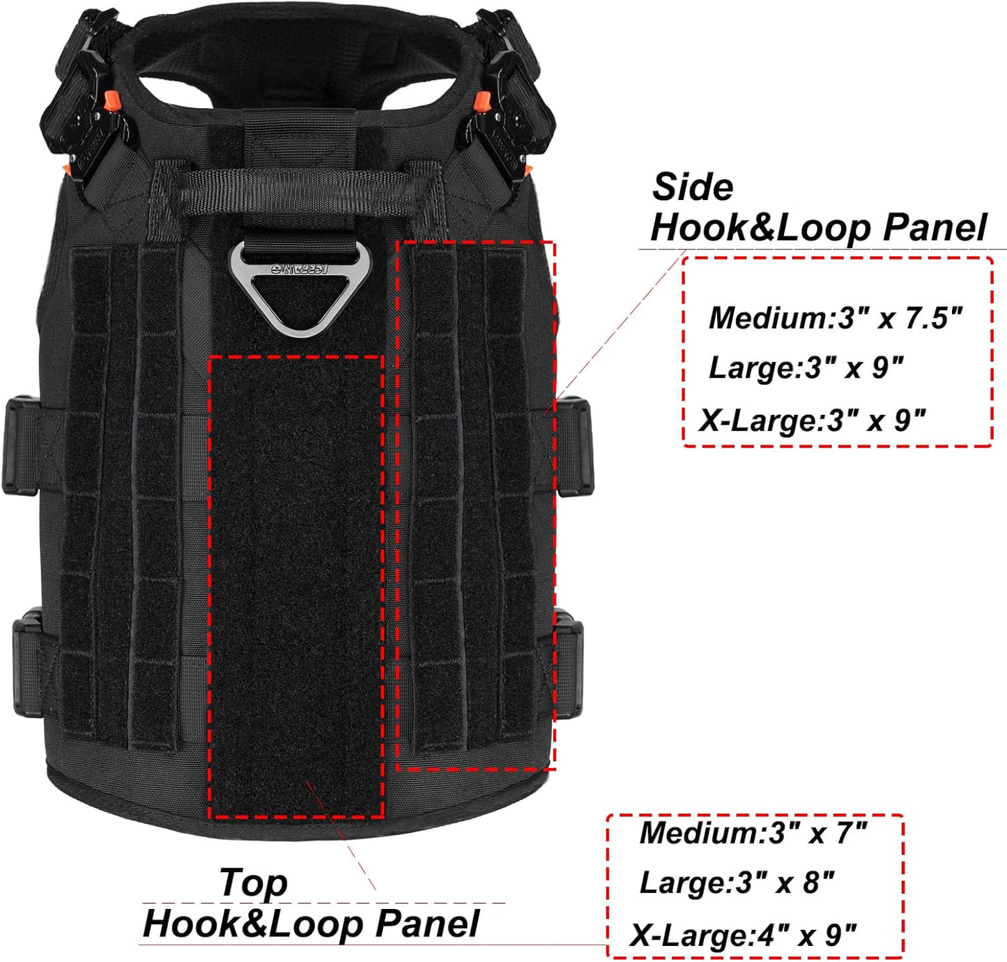 GN5 Tactical Dog Harness for X-Large Sized Dogs,Hook and Loop Panels,Walking Training Work Dog MOLLE Vest with Handle,No Pulling Front Leash Clip (XL :Chest:32"-39", Black)