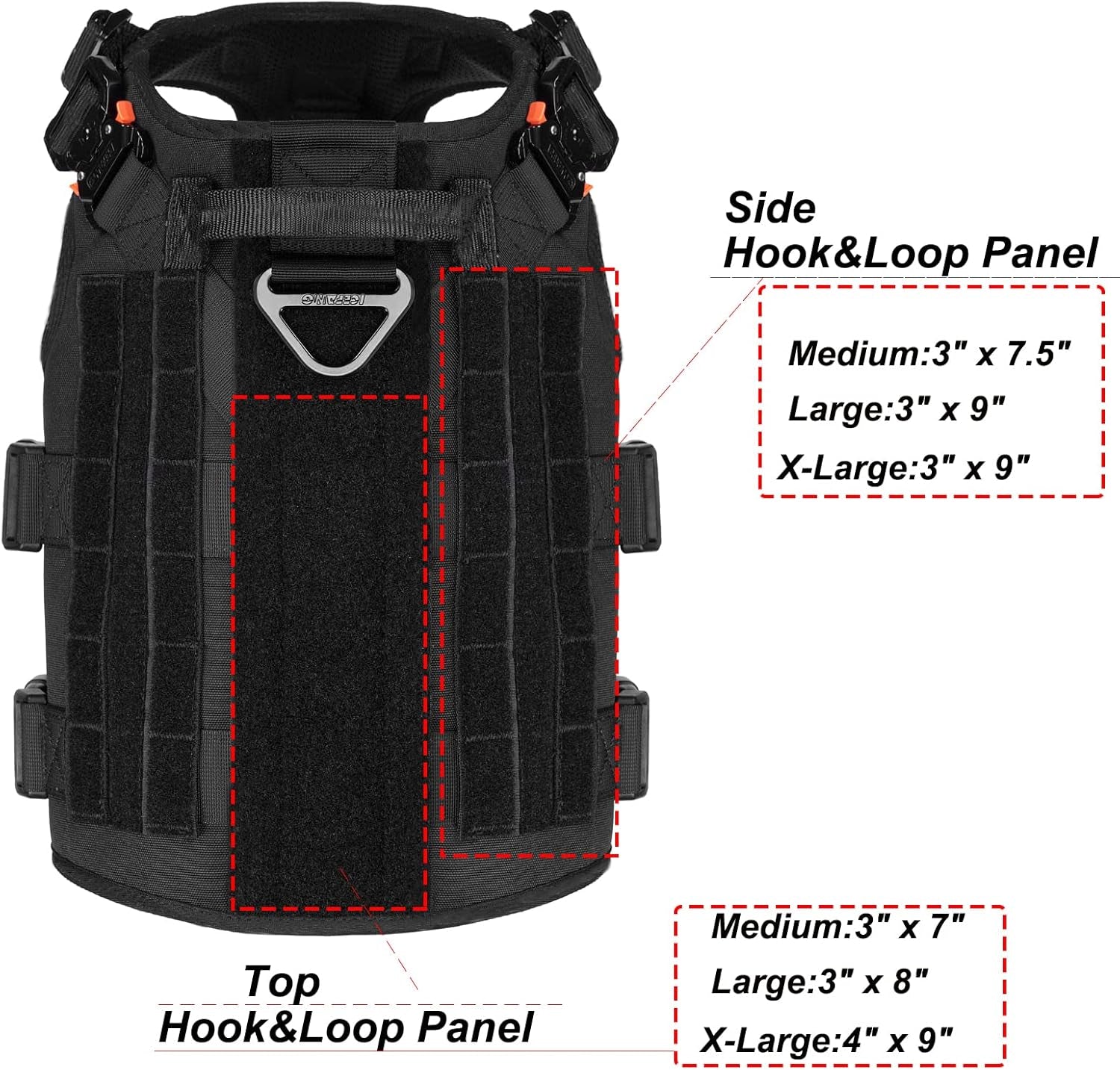 GN5 Tactical Dog Harness for X-Large Sized Dogs,Hook and Loop Panels,Walking Training Work Dog MOLLE Vest with Handle,No Pulling Front Leash Clip (XL :Chest:32"-39", Black)