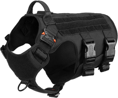 GN5 Tactical Dog Harness for X-Large Sized Dogs,Hook and Loop Panels,Walking Training Work Dog MOLLE Vest with Handle,No Pulling Front Leash Clip (XL :Chest:32"-39", Black)