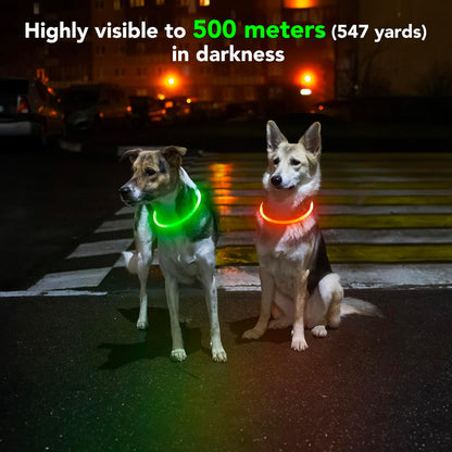 Led Dog Collar - Waterproof Lighted Pet Collar Rechargeable for Night, TPU Cuttable Light up Doggie Collar for Small, Medium, Large Dogs Walking (Green)