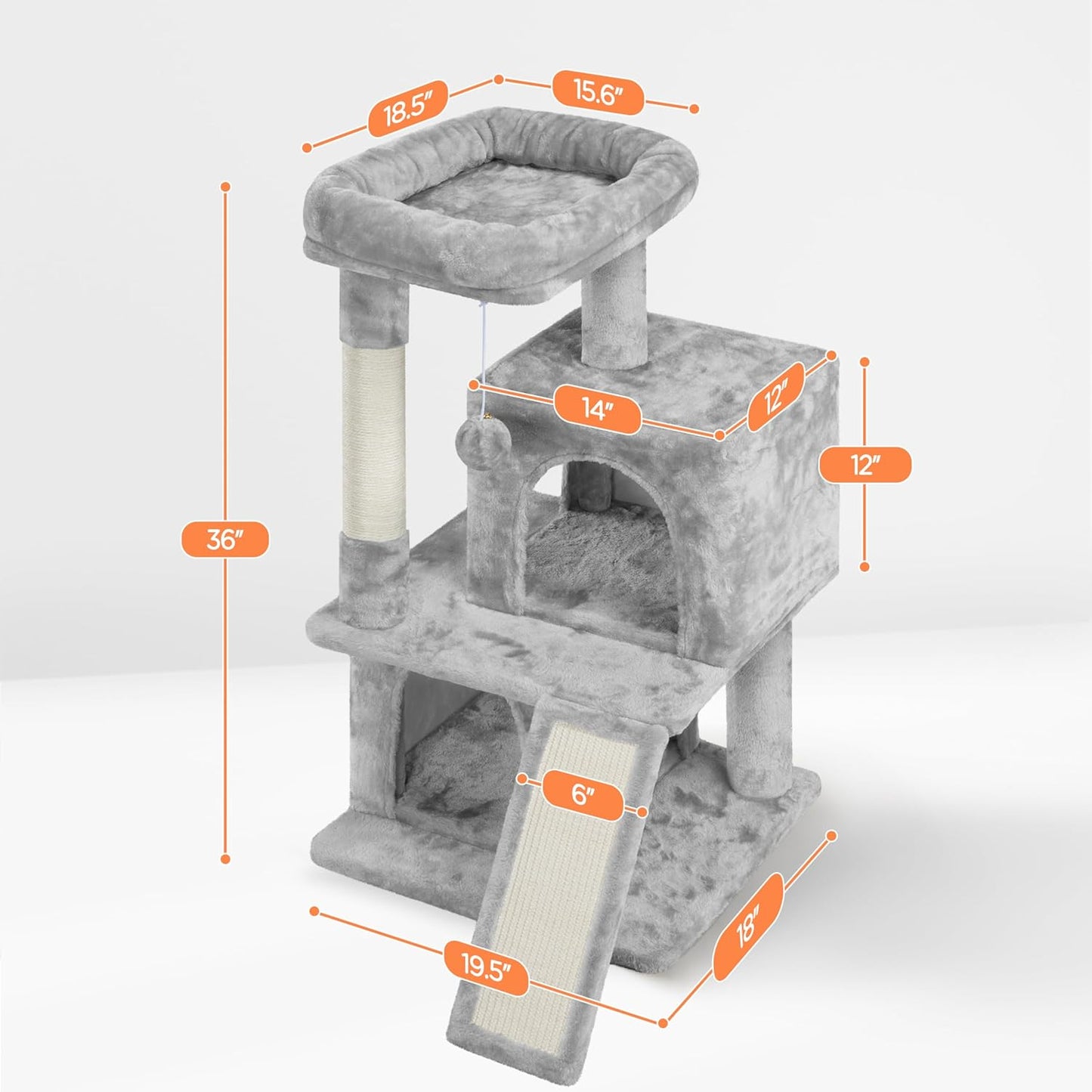 Cat Tree Cat Tower 36-Inch Kitten Stand House Condo with Double Condos, Large Plush Perch & Scratching Board Kitty Furniture Play Center for Indoor Cats Activity