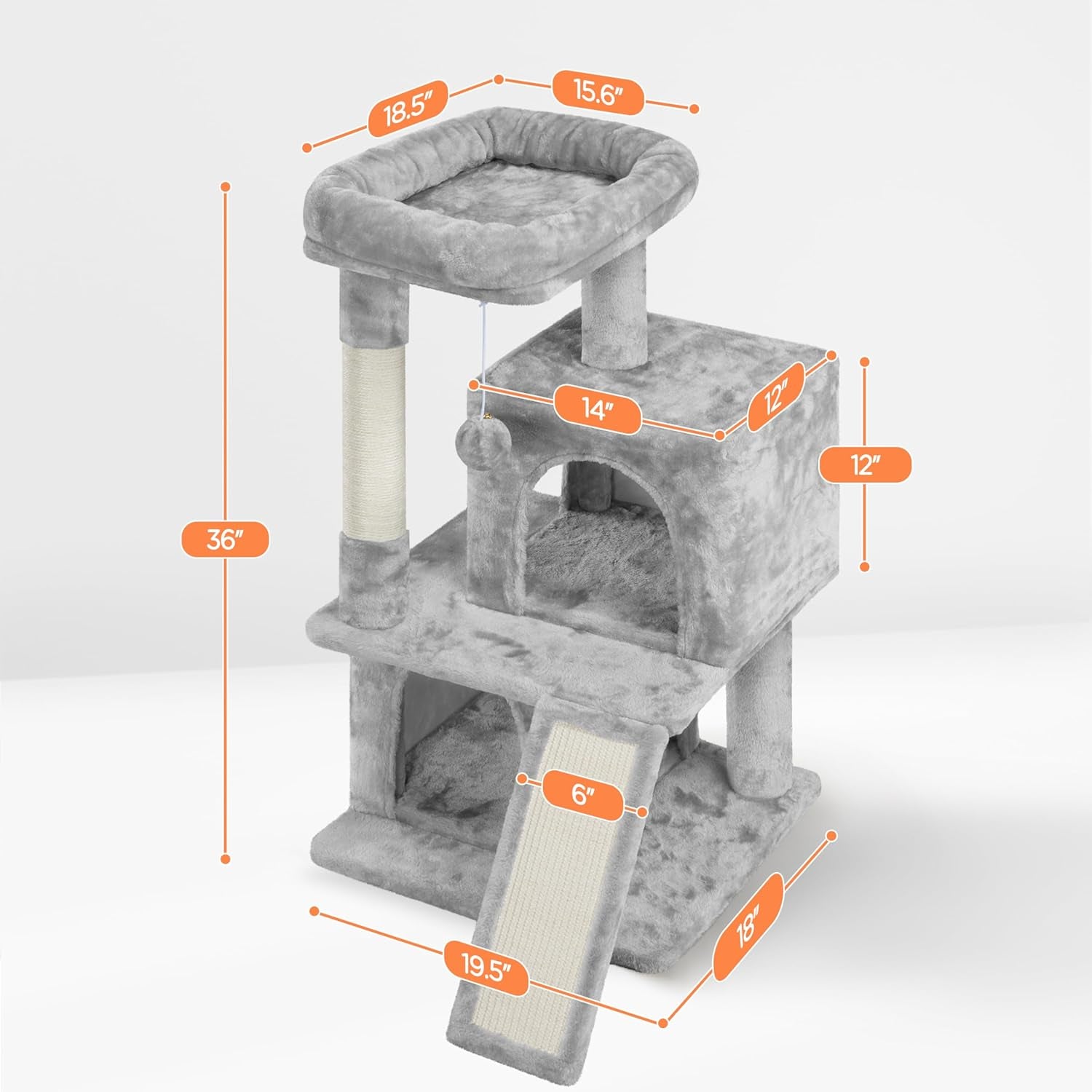 Cat Tree Cat Tower 36-Inch Kitten Stand House Condo with Double Condos, Large Plush Perch & Scratching Board Kitty Furniture Play Center for Indoor Cats Activity