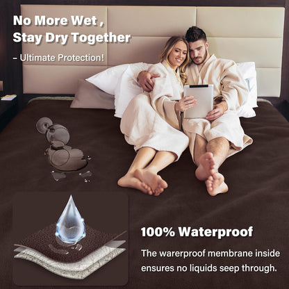 Waterproof Bed Blanket, Washable Leakproof Bed Cover for Couples, Reversible Protector Blanket for Couch Sofa, Stain Proof Blanket Pad for Adults, 80X60 Inches, Brown