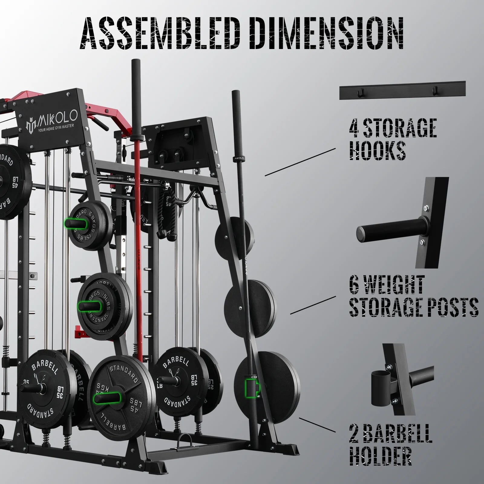 Smith Machine Home Gym, 2200 Lbs Power Rack Cage with Cable Crossover, Weight Bar, 360° Landmine, Barbell Holders and Other Attachments, Total Body Strength Training Cage