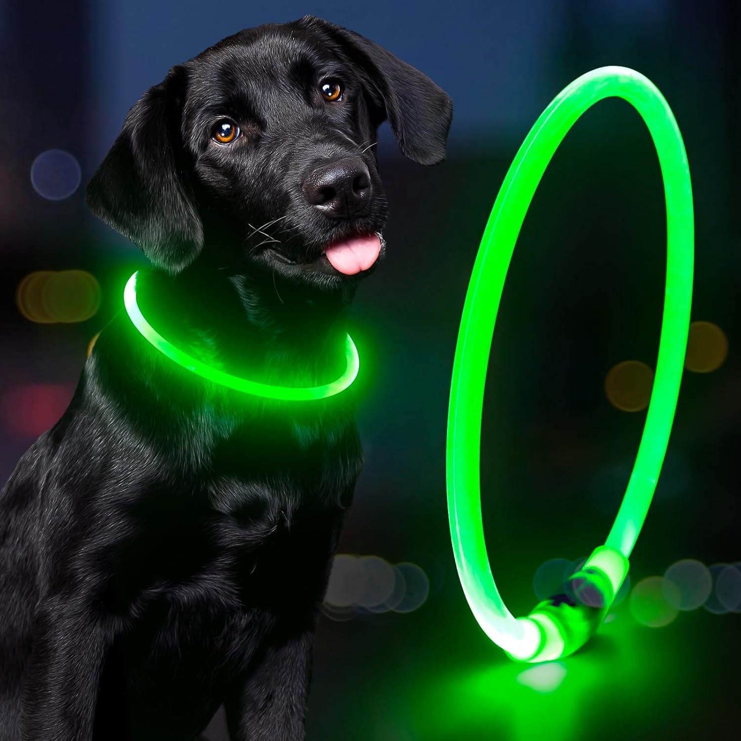 Led Dog Collar - Waterproof Lighted Pet Collar Rechargeable for Night, TPU Cuttable Light up Doggie Collar for Small, Medium, Large Dogs Walking (Green)