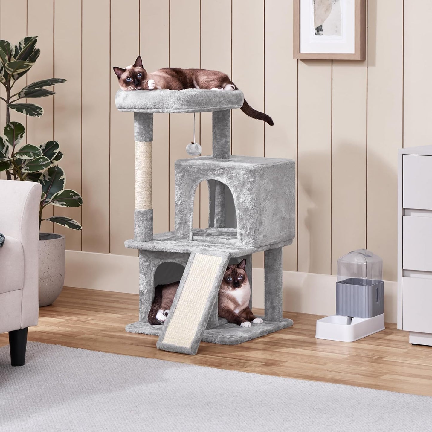Cat Tree Cat Tower 36-Inch Kitten Stand House Condo with Double Condos, Large Plush Perch & Scratching Board Kitty Furniture Play Center for Indoor Cats Activity
