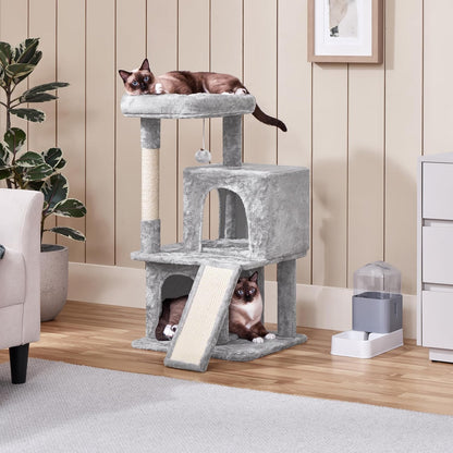 Cat Tree Cat Tower 36-Inch Kitten Stand House Condo with Double Condos, Large Plush Perch & Scratching Board Kitty Furniture Play Center for Indoor Cats Activity