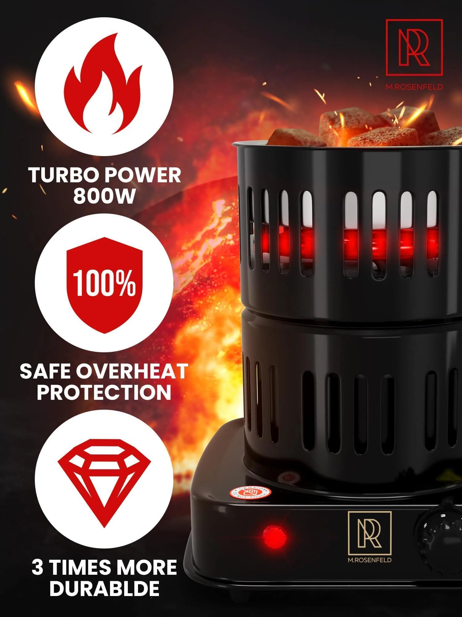 Premium Hookah Coal Burner Black Burner for Hookah 800W FIRE Tower