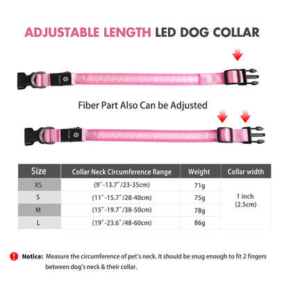 Light up LED Dog Collar, Waterproof Rechargeable for Night Walking RGB Colorful Adjustable Safety Dog Collar for Medium Dogs (Pink)