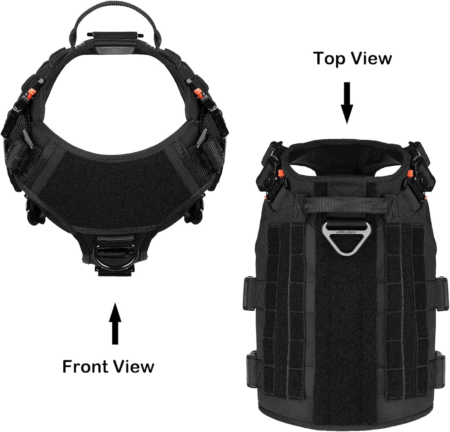 GN5 Tactical Dog Harness for X-Large Sized Dogs,Hook and Loop Panels,Walking Training Work Dog MOLLE Vest with Handle,No Pulling Front Leash Clip (XL :Chest:32"-39", Black)