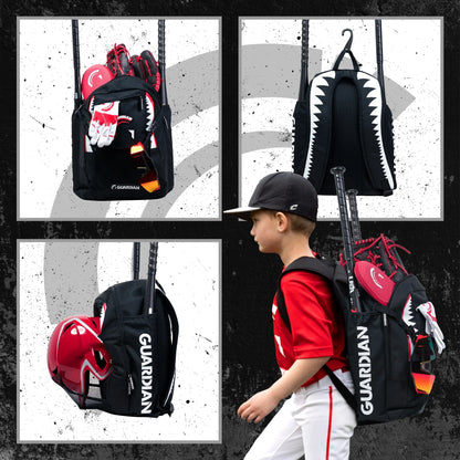 Backpack for Youth, Softball Bag for Girls, Durable Bat Bags Baseball Youth Boys and Girls, Tball Bag – Includes Hook to Hang on Fence - Black Shark