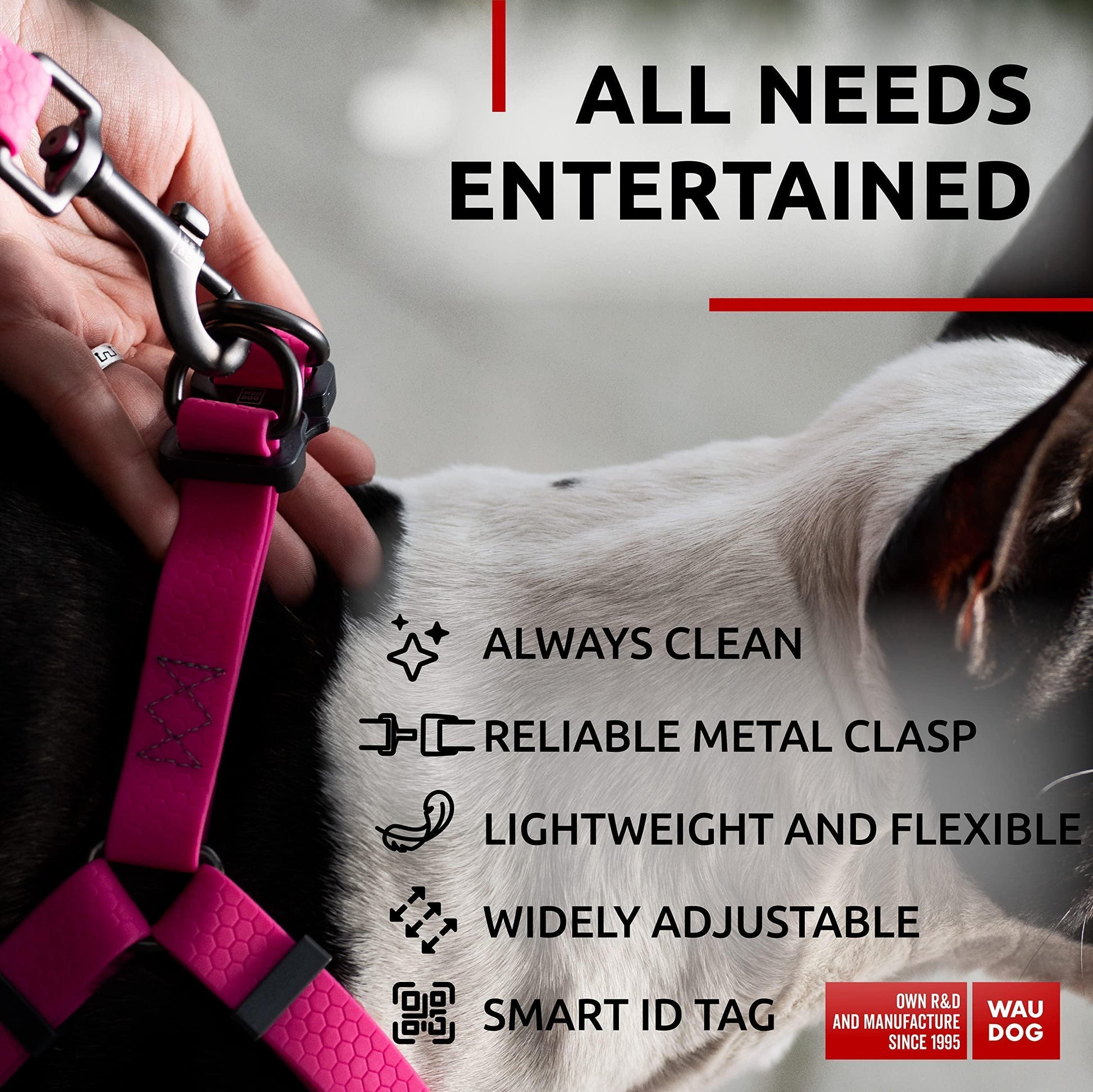 Pink Waterproof Dog Harness Adjustable for Small Dogs S Size 1622 Inch