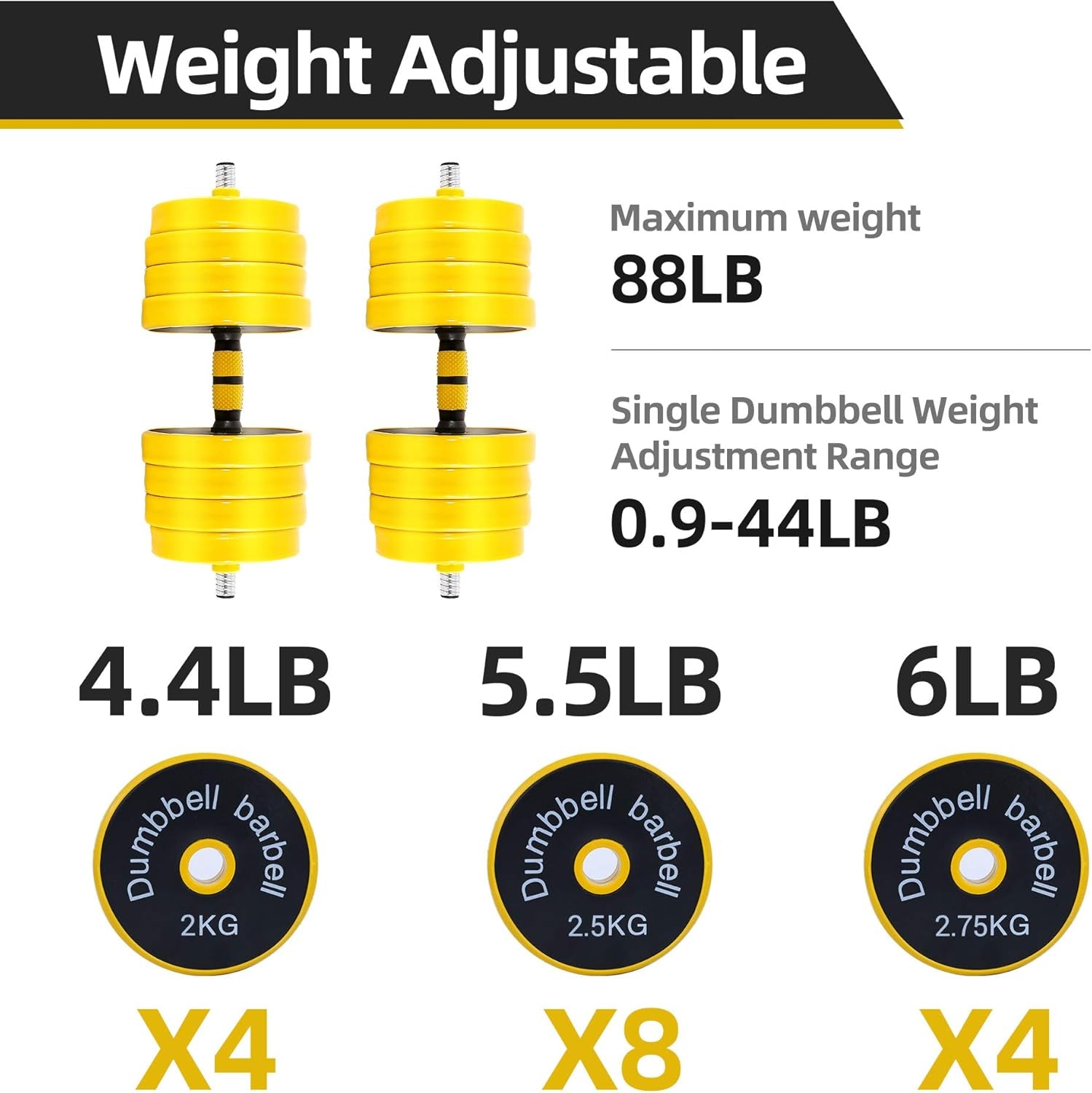 Weights, Dumbbell Set, Kettlebells, Adjustable Dumbbells, Barbell Weight Set, 20-40-50-70LB 3-In-1 Set, Non-Slip, All-Purpose