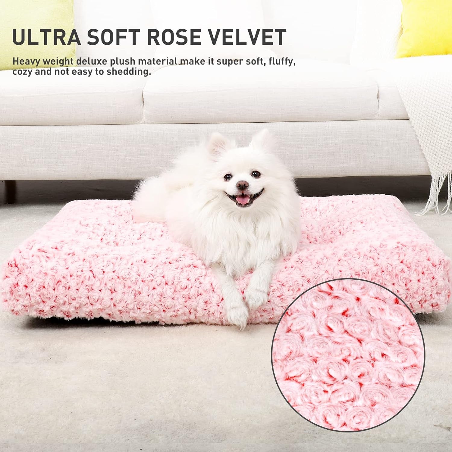 Washable Dog Bed Deluxe Plush Dog Crate Beds Comfy Kennel Pad Anti-Slip Pet Sleeping Mat for Large, Jumbo, Medium, Small Dogs Breeds, 29" X 21", Pink