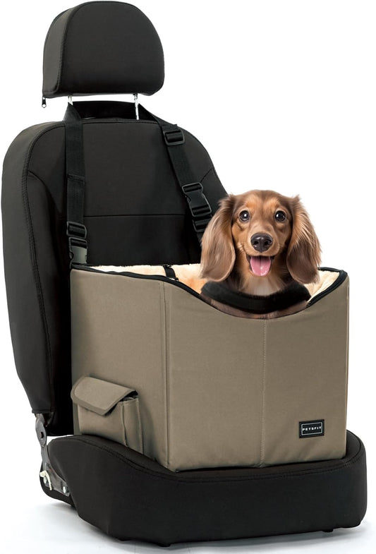 Dog/Cat Booster Seat with Pockets, Small Dog Car Seat for Cars, Trucks and Suvs (Small, Dark Brown)